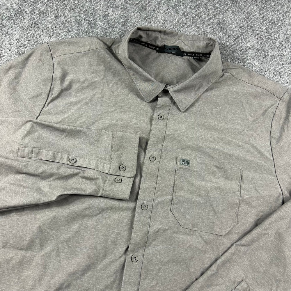 KUIU Button Down Shirt‎ Mens 3XL Gray Long Sleeve Performance Hunting Casual